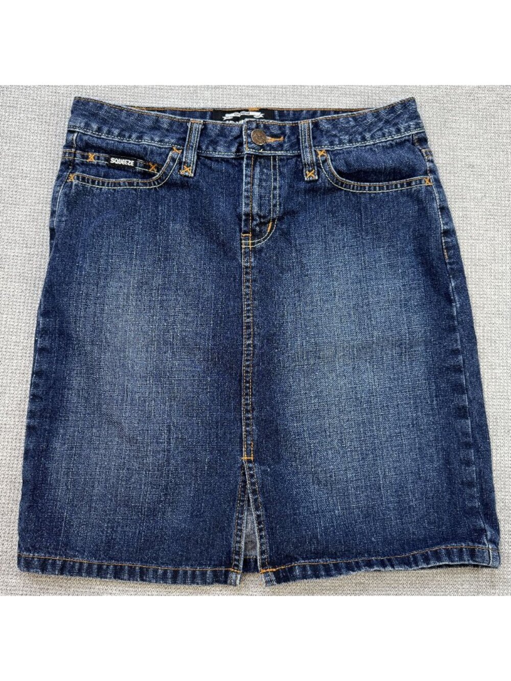 Squeeze Denim Pencil Skirt Womens Sz 1 Above-Knee Blue Dual Color Stitching